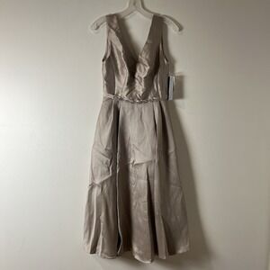 Oleg Cassini Mikado Midi Embellished Semi-formal Cocktail Dress Sz 2 in Biscotti